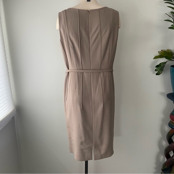 Lafayette 148 New York Luxury Belted Sleeveless Midi Sheath Dress Tan Size 10 - Picture 2 of 11